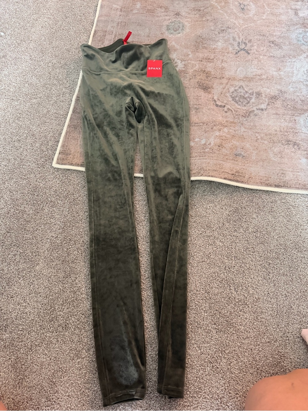 SPANX Olive Green Velvet-Effect Leggings